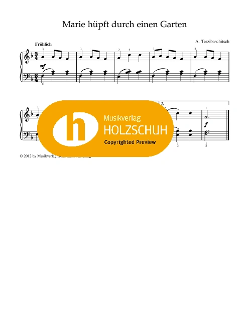 Marie hüpft durch einen Garten